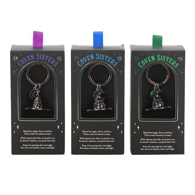 Set of 3 Coven Sisters Witch Hat Keyrings
