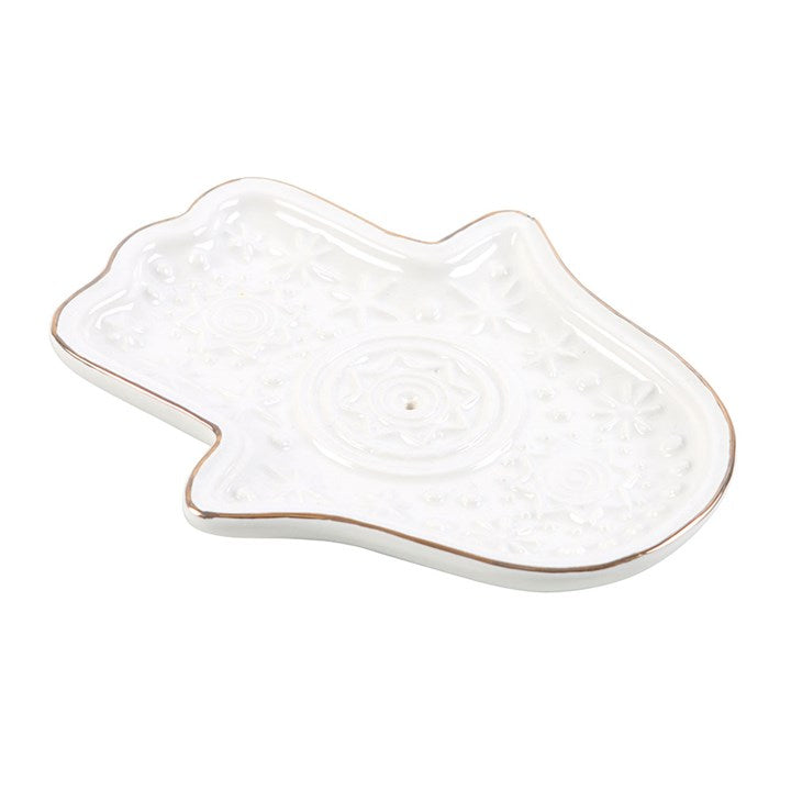 White Hand of Hamsa Incense Holder and Trinket Dish