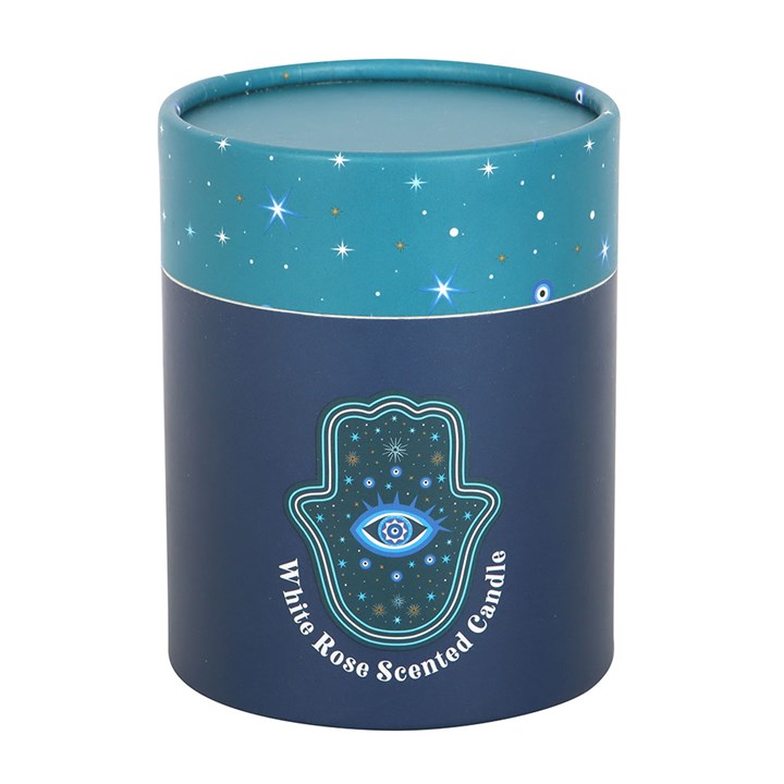 Hand of Hamsa White Rose Candle with Crystals