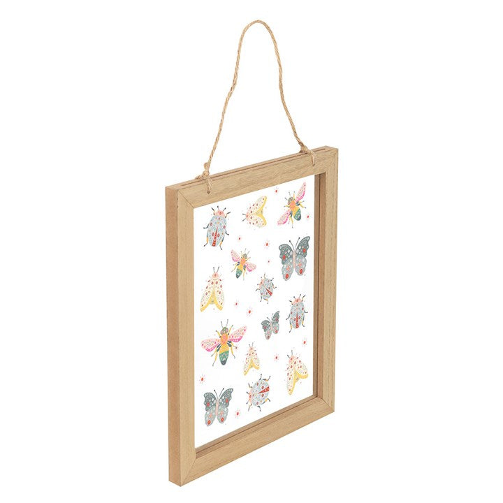 Floral Bug Print Glass Wall Hanging