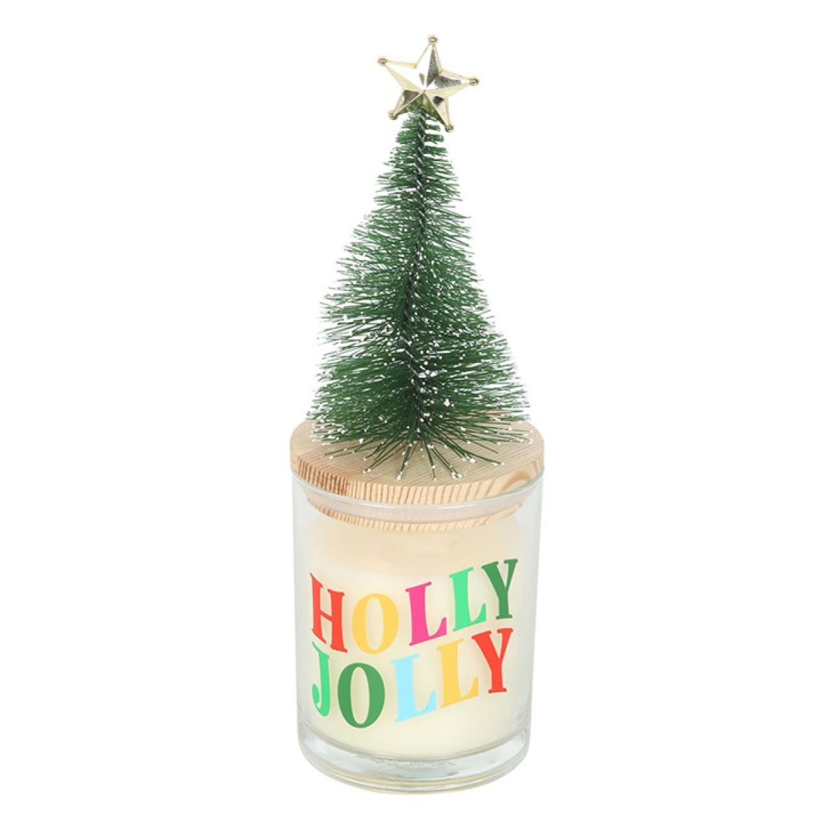 Holly Jolly Pine & Fir Glass Candle with Tree