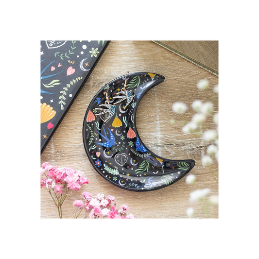 Midnight Bloom Crescent Moon Trinket Dish