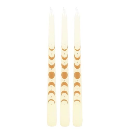 Set of 3 Off White Moon Phases Taper Dinner Candles